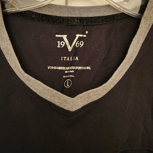 Versace 19 V69 Italia Black v-neck tee - Picture 2 of 3